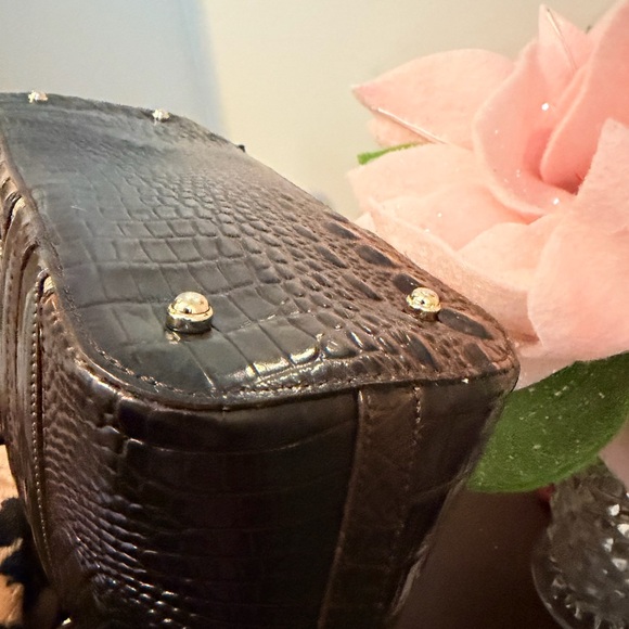 Brahmin Brown and Gold Crocodile-Embossed Shoulder Bag in...